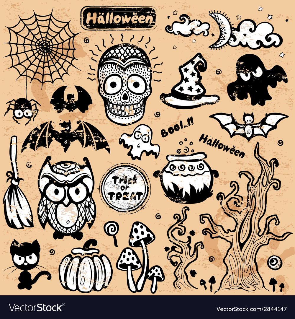 Vintage halloween of icons Royalty Free Vector Image