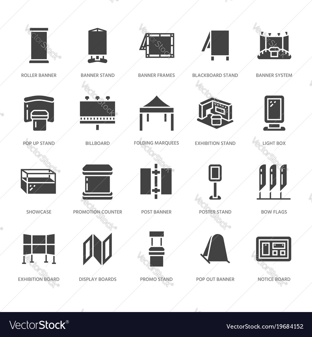 Advertising Exhibition Banner Stands Display Flat Vector Image