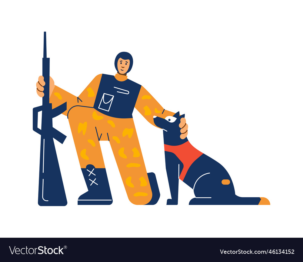 Border frontier guard or soldier with service dog Vector Image
