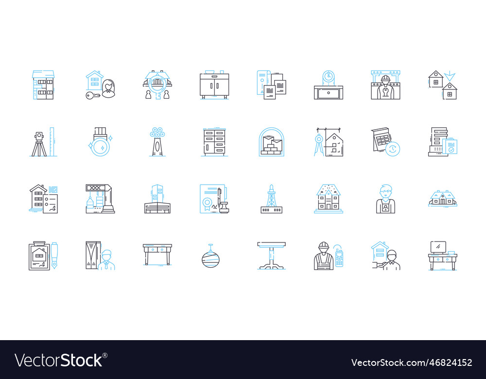 Home decor industry linear icons set textiles