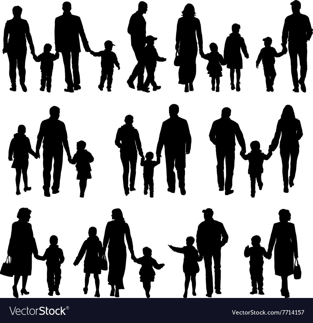 Black silhouettes family on white background