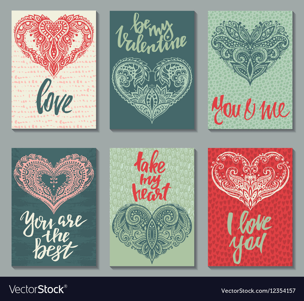 Collection of romantic and love cards with hand Vector Image