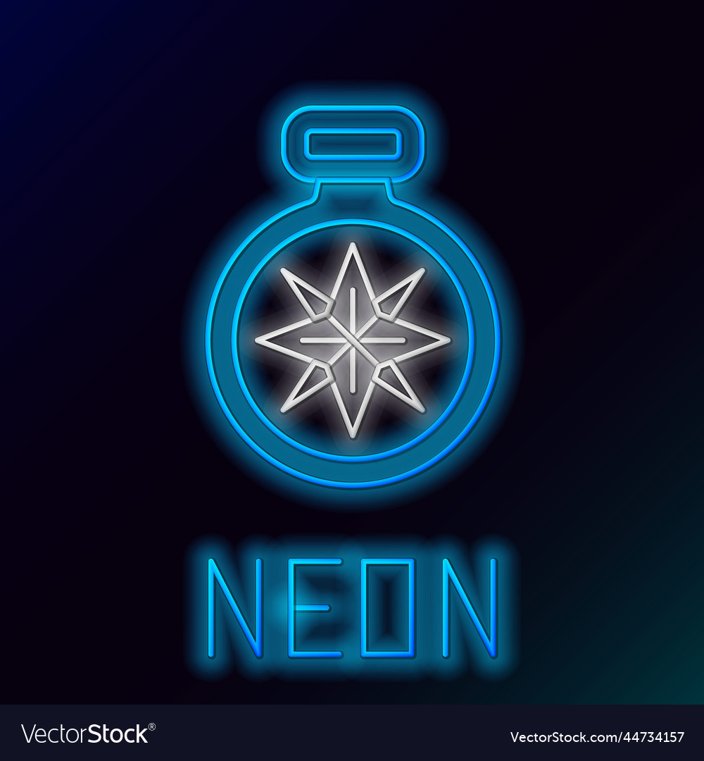 Glowing neon line compass icon isolated on black