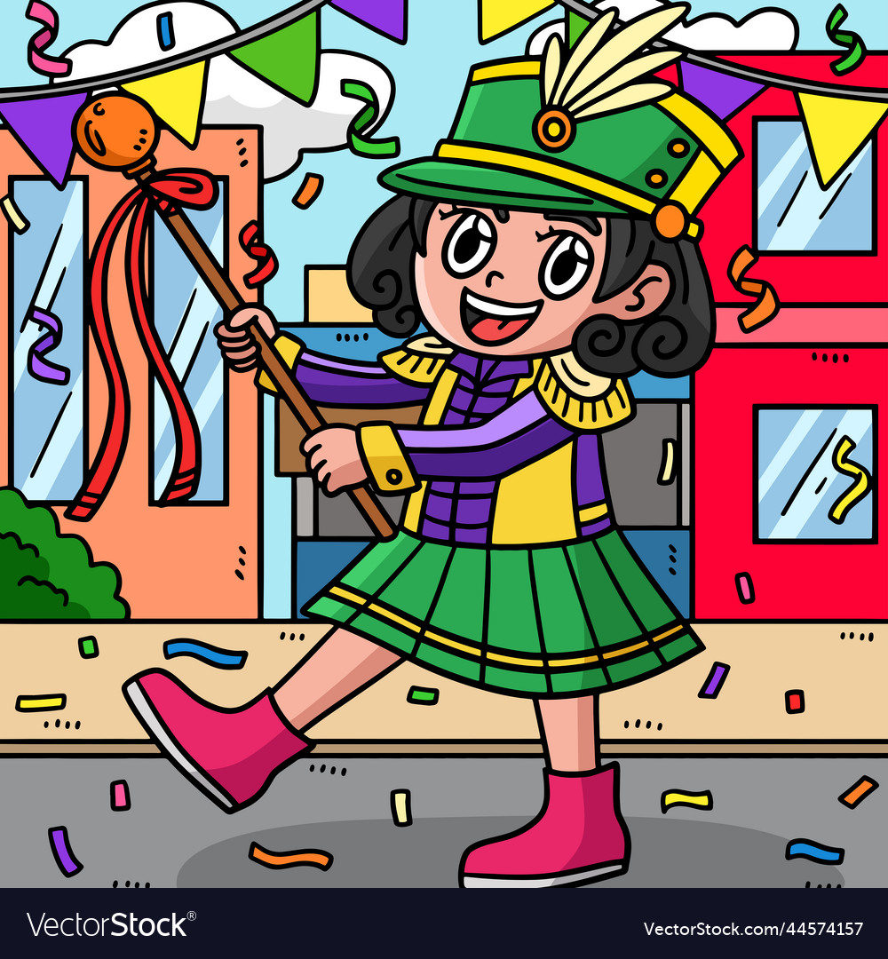 Mardi gras majorette colored cartoon Royalty Free Vector