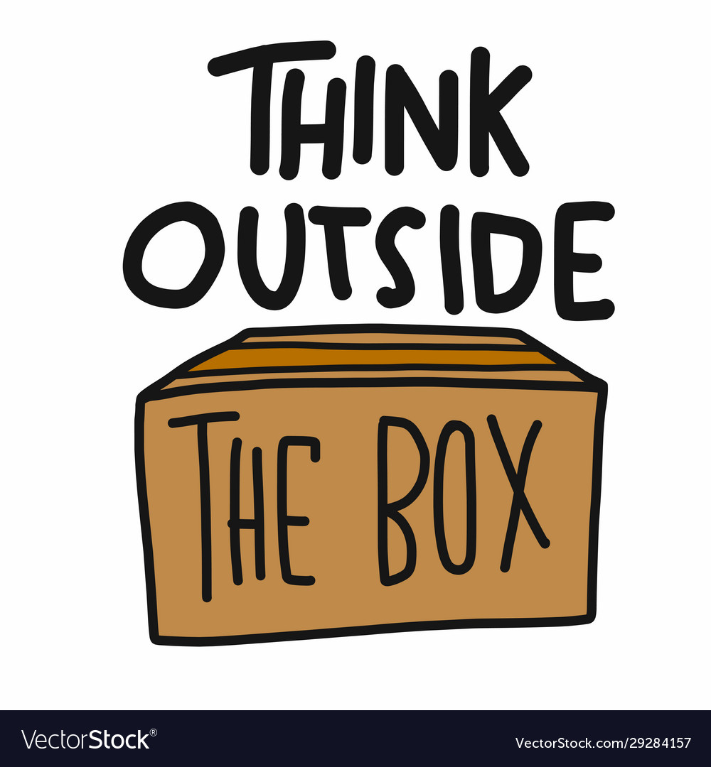 Think outside box cartoon doodle style Royalty Free Vector