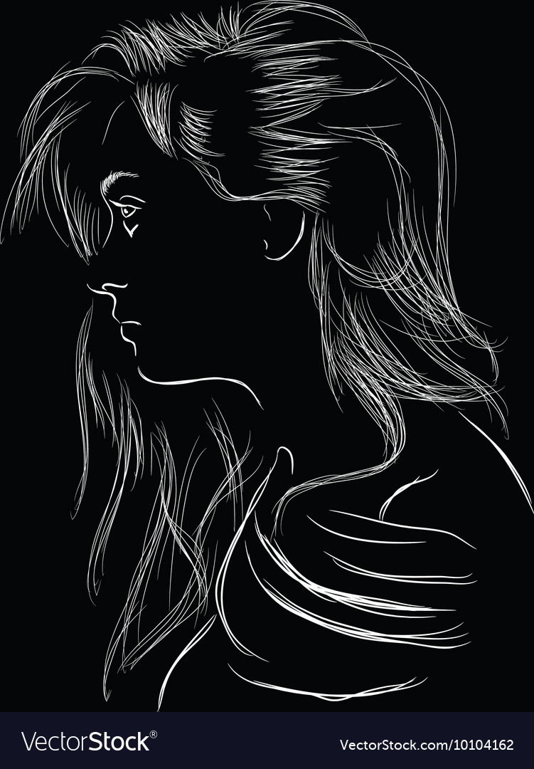 girl looking down side view drawing