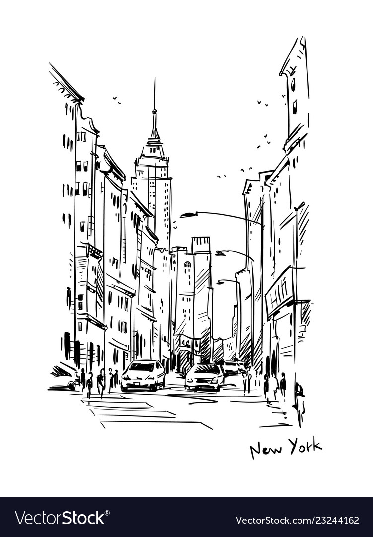 New York City Sketch Drawing with Pencil on Paper Stock Vector -  Illustration of construction, decoration: 183414026