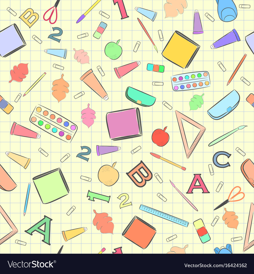 Seamless pattern with school supplies Royalty Free Vector