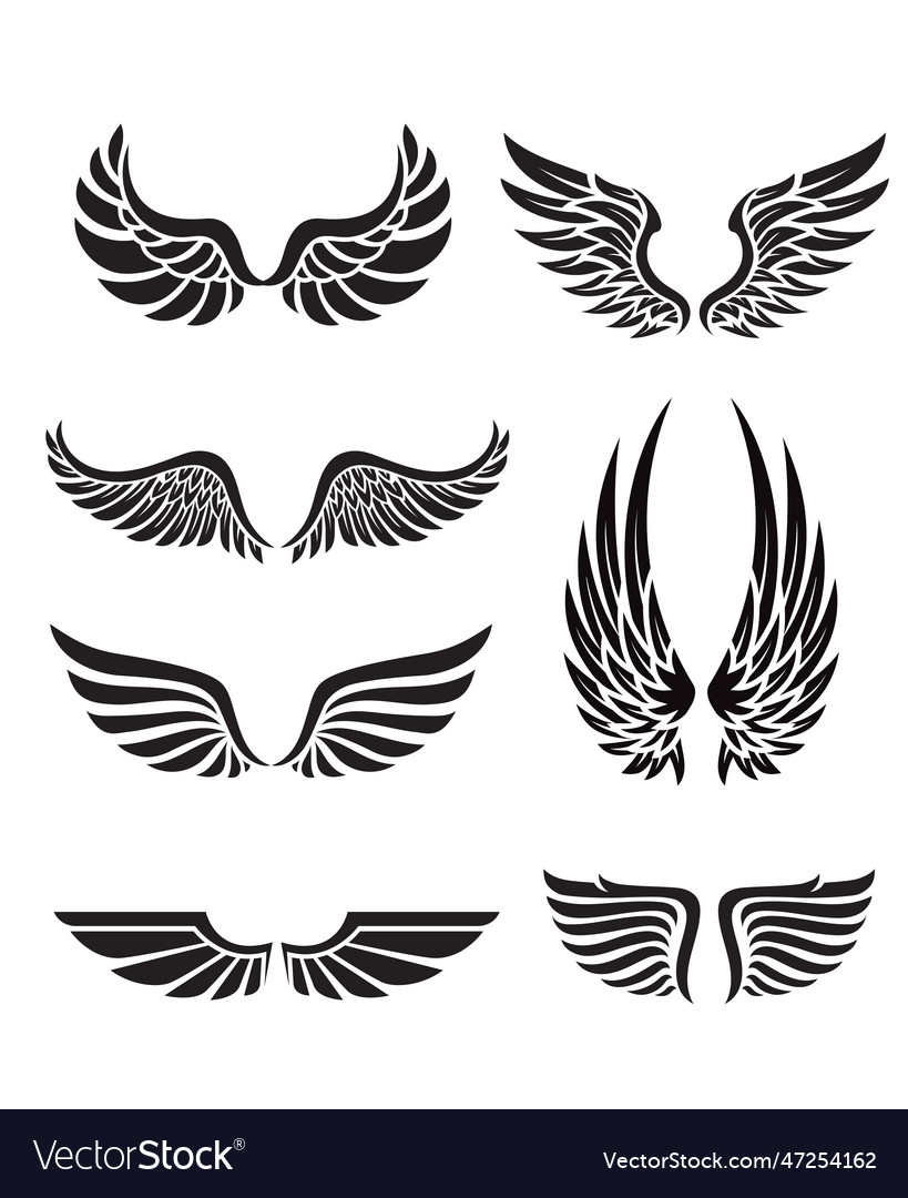 Silhouette wings emblem collection Royalty Free Vector Image