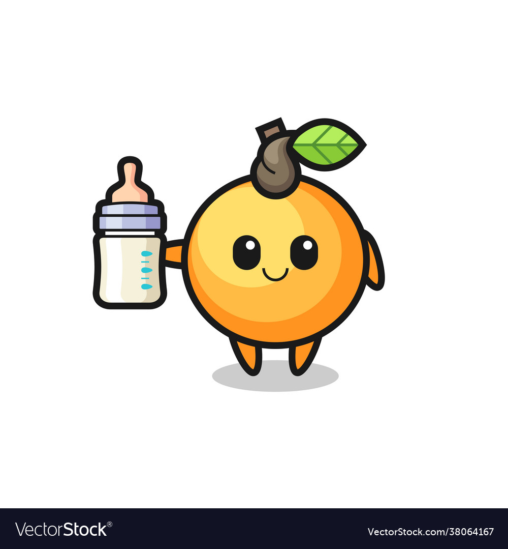 Baby orange fruit cartoon character with milk