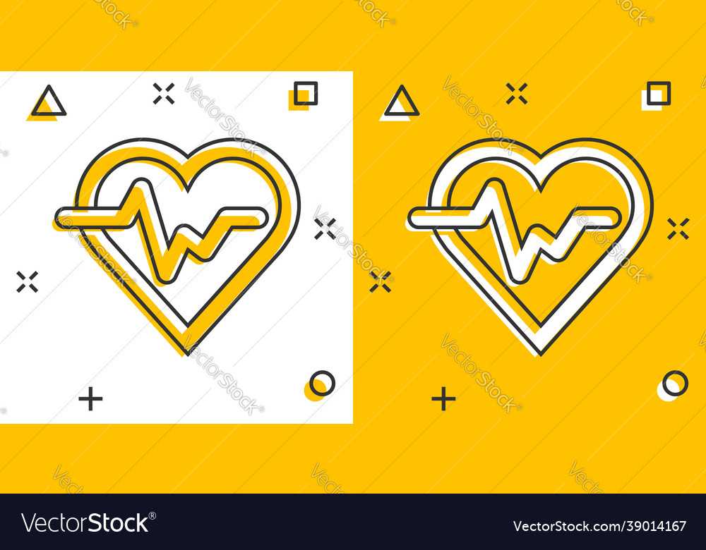 Cartoon heartbeat line with heart icon in comic