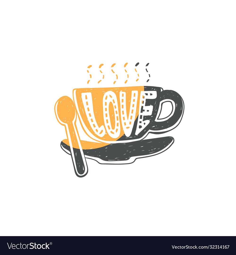 Kaffeetasse Silhouette mit Wort Liebe Cartoon