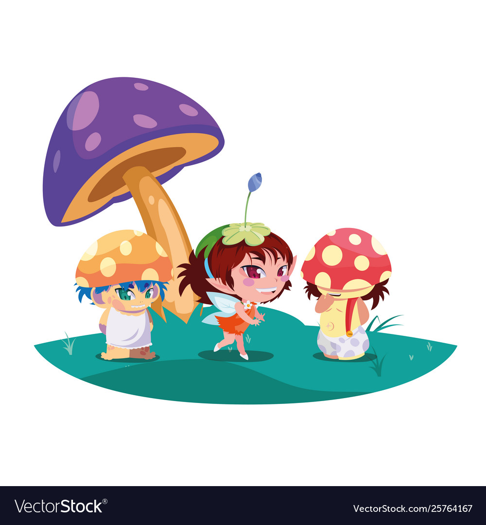 Fungus elfs and fairy in garden