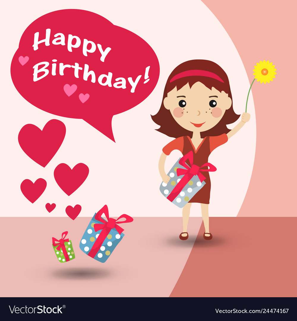 Happy girl with a gifts hearts gift box Royalty Free Vector