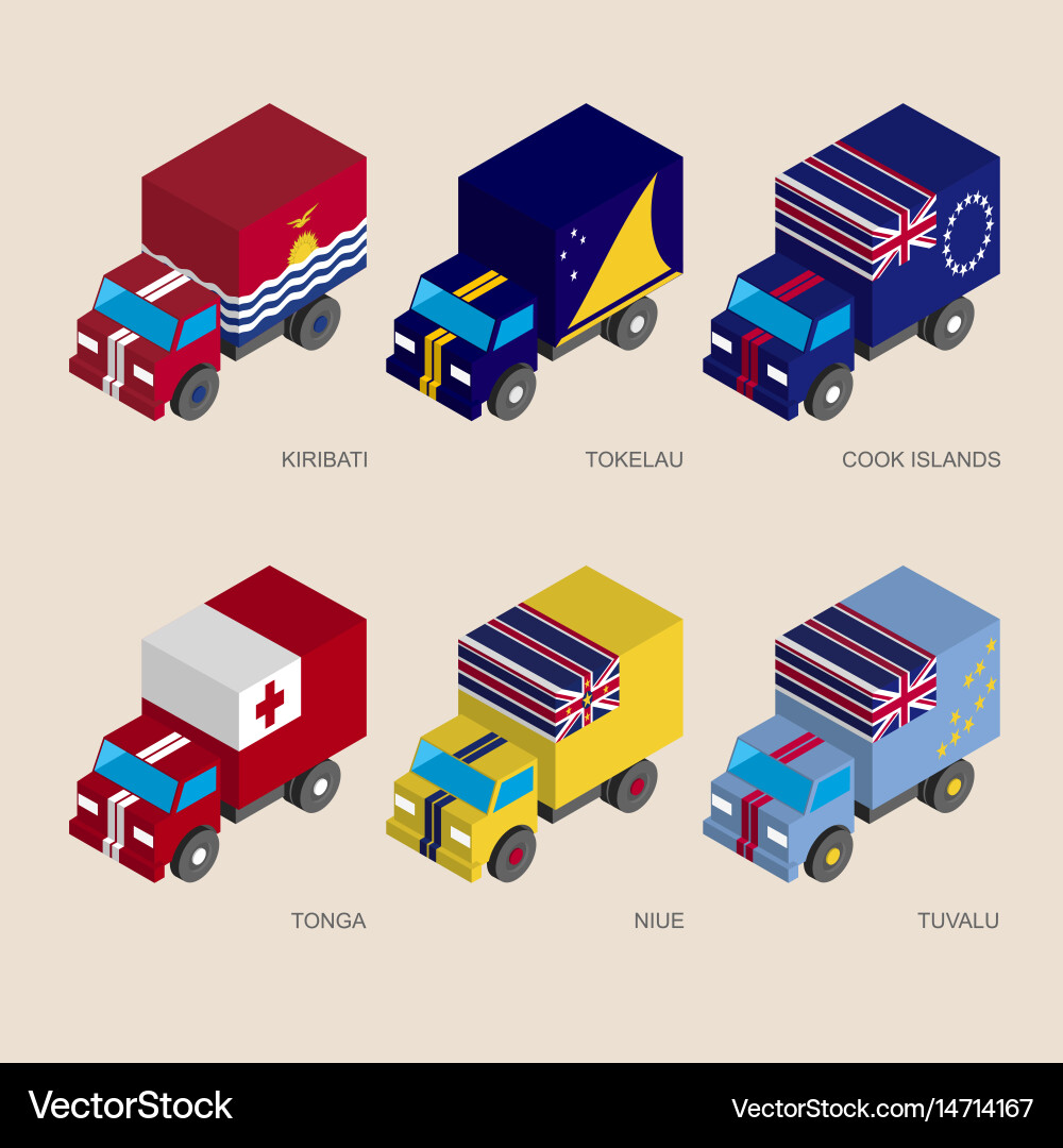 Isometric 3d cargo trucks Royalty Free Vector Image