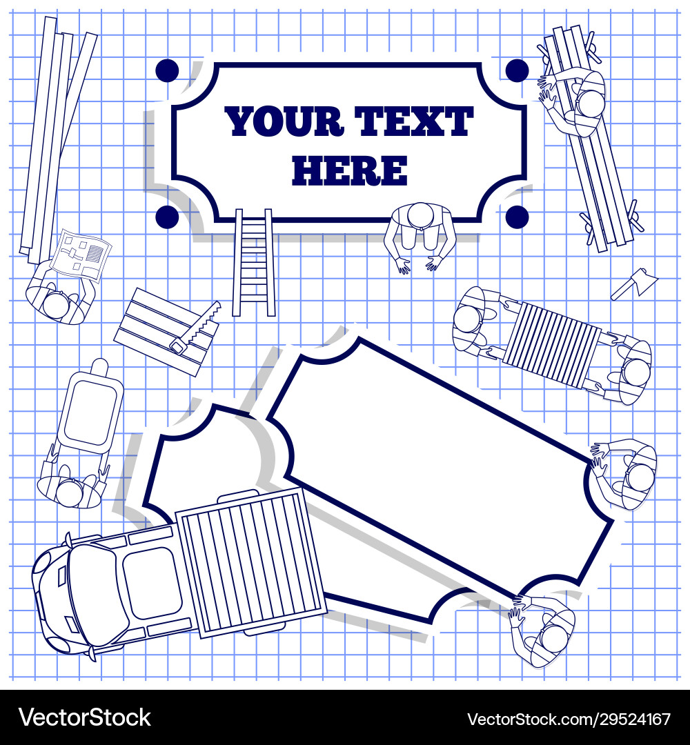Workers attach labels on a sheet in cage Vector Image