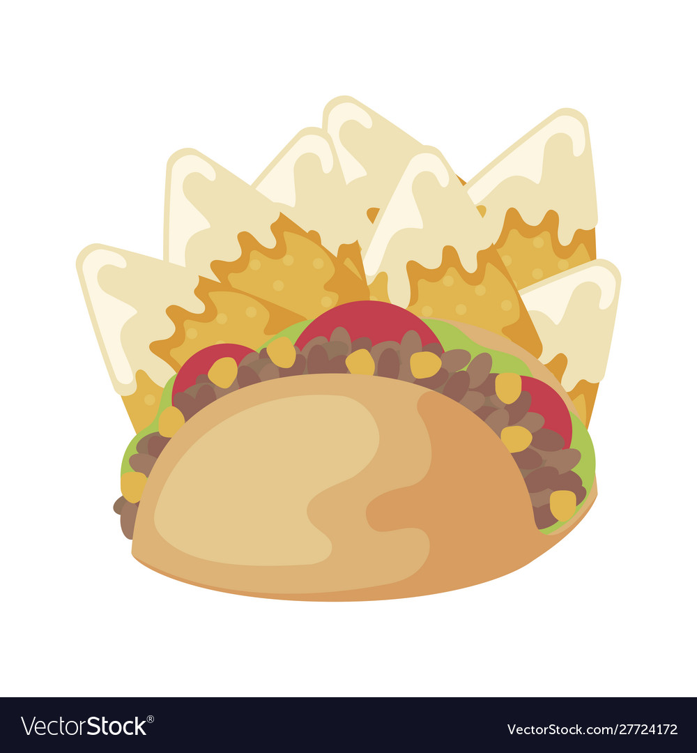 Delicious taco with nachos mexican isolated icon