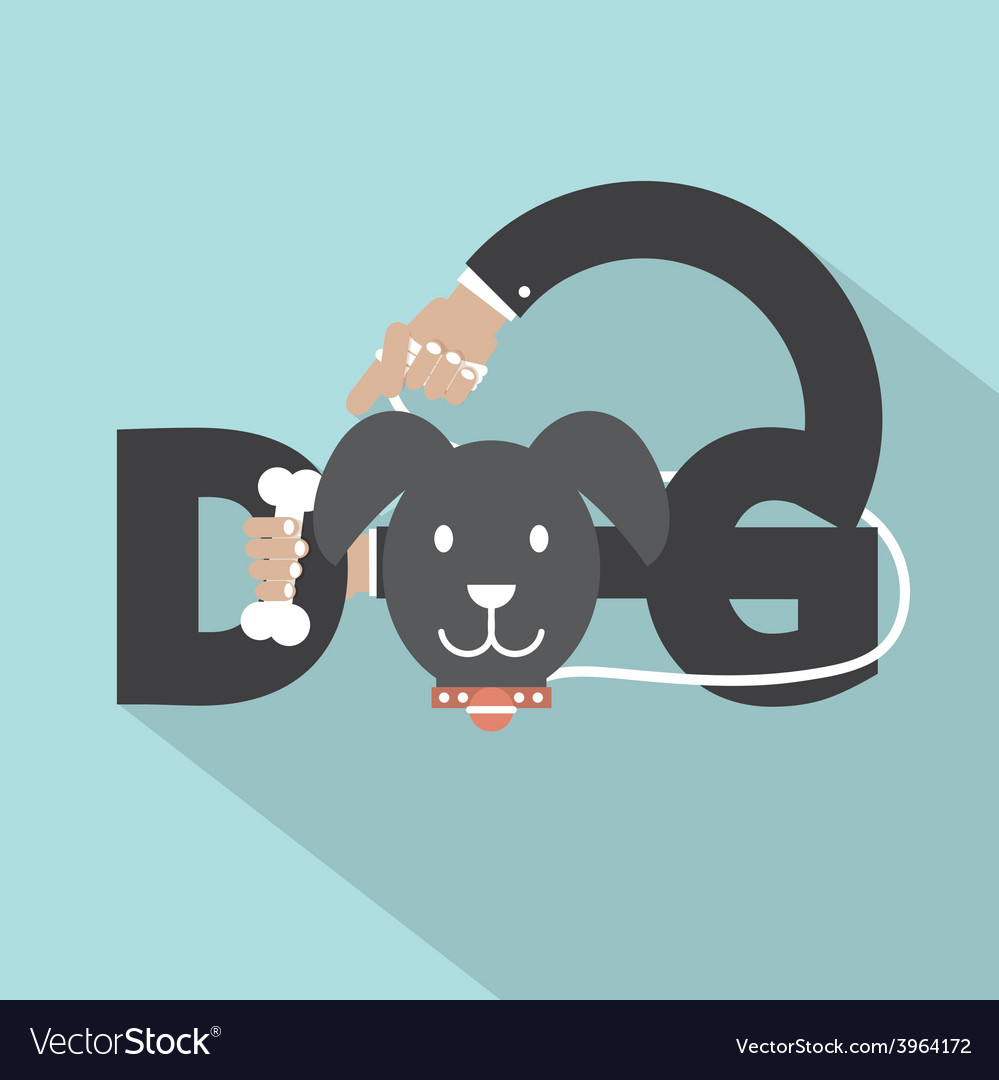 Dog with bone in hand typography design