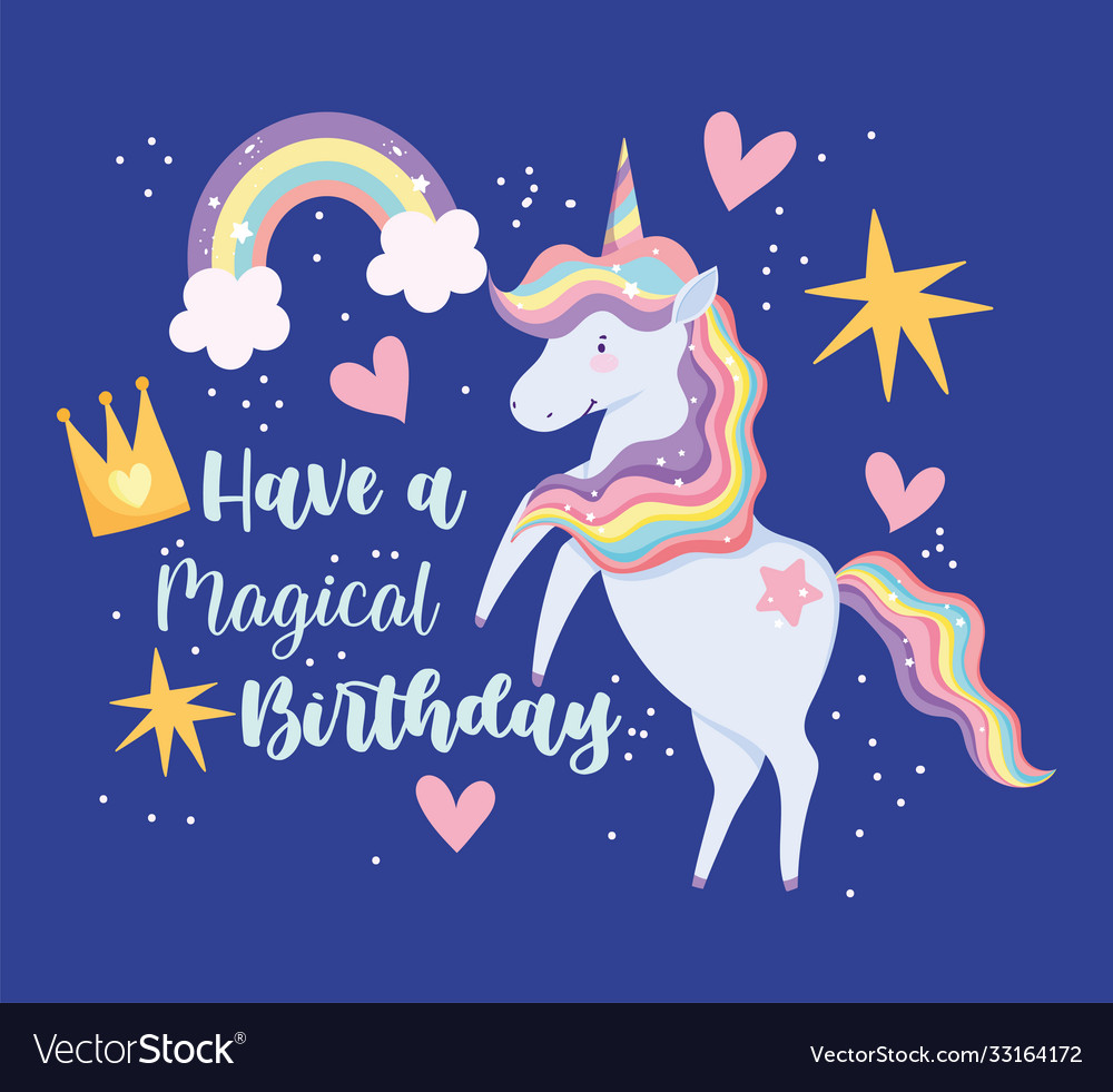 Happy Birthday Unicorn Cartoon Rainbow Hearts Vector Image