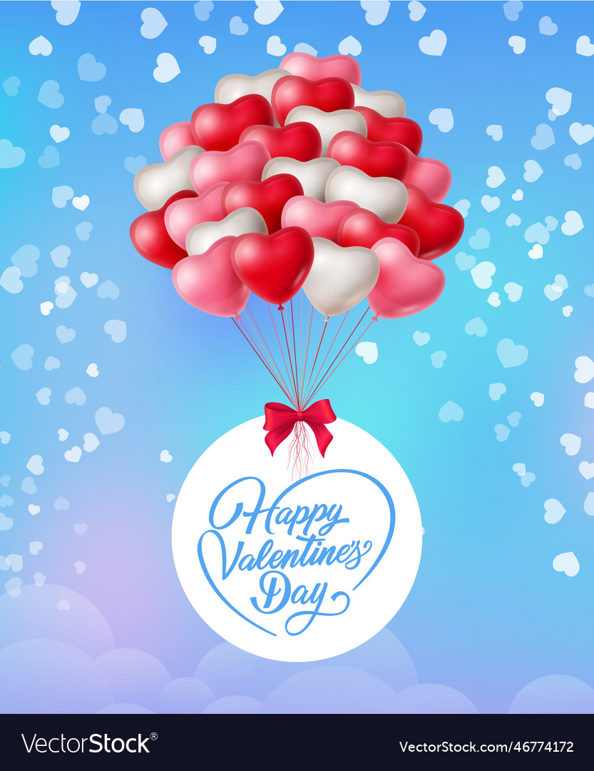 Happy valentines day lettering and bunch Vector Image