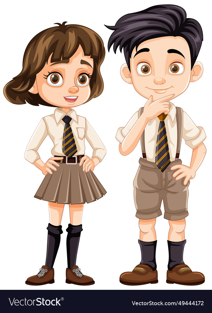 Male and female students in cartoon uniforms Vector Image