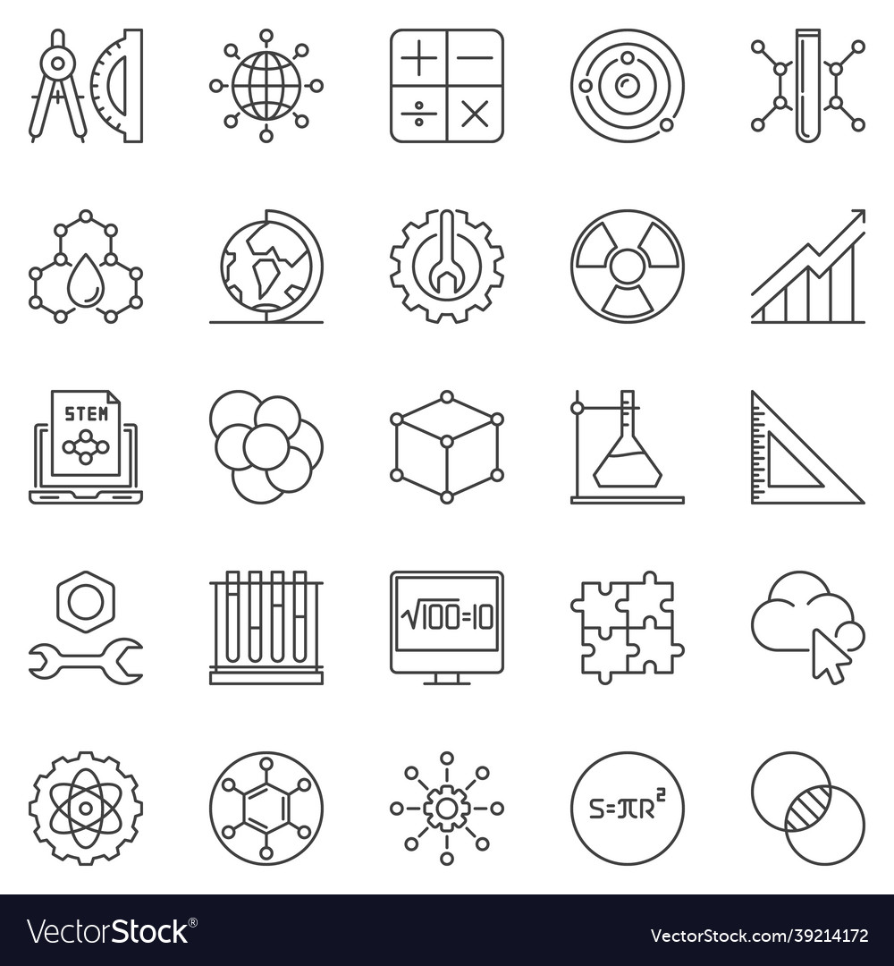 Stem line icons set - science and education