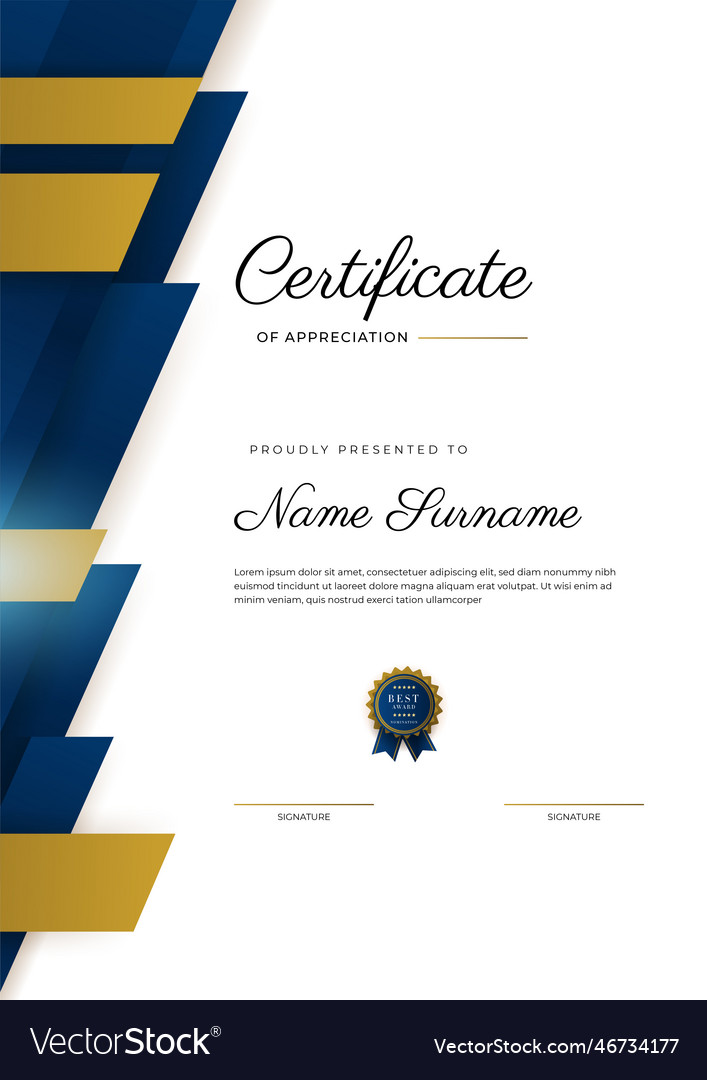 Certificate of appreciation template gold Vector Image