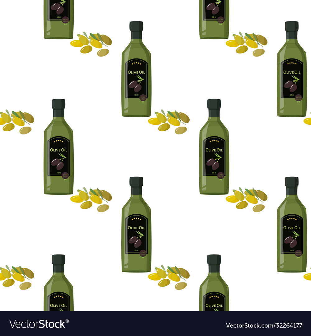 Glass green bottle olive oil with olives Vector Image