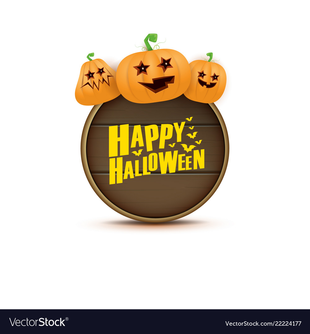 happy halloween web wooden board label with vector image happy halloween label