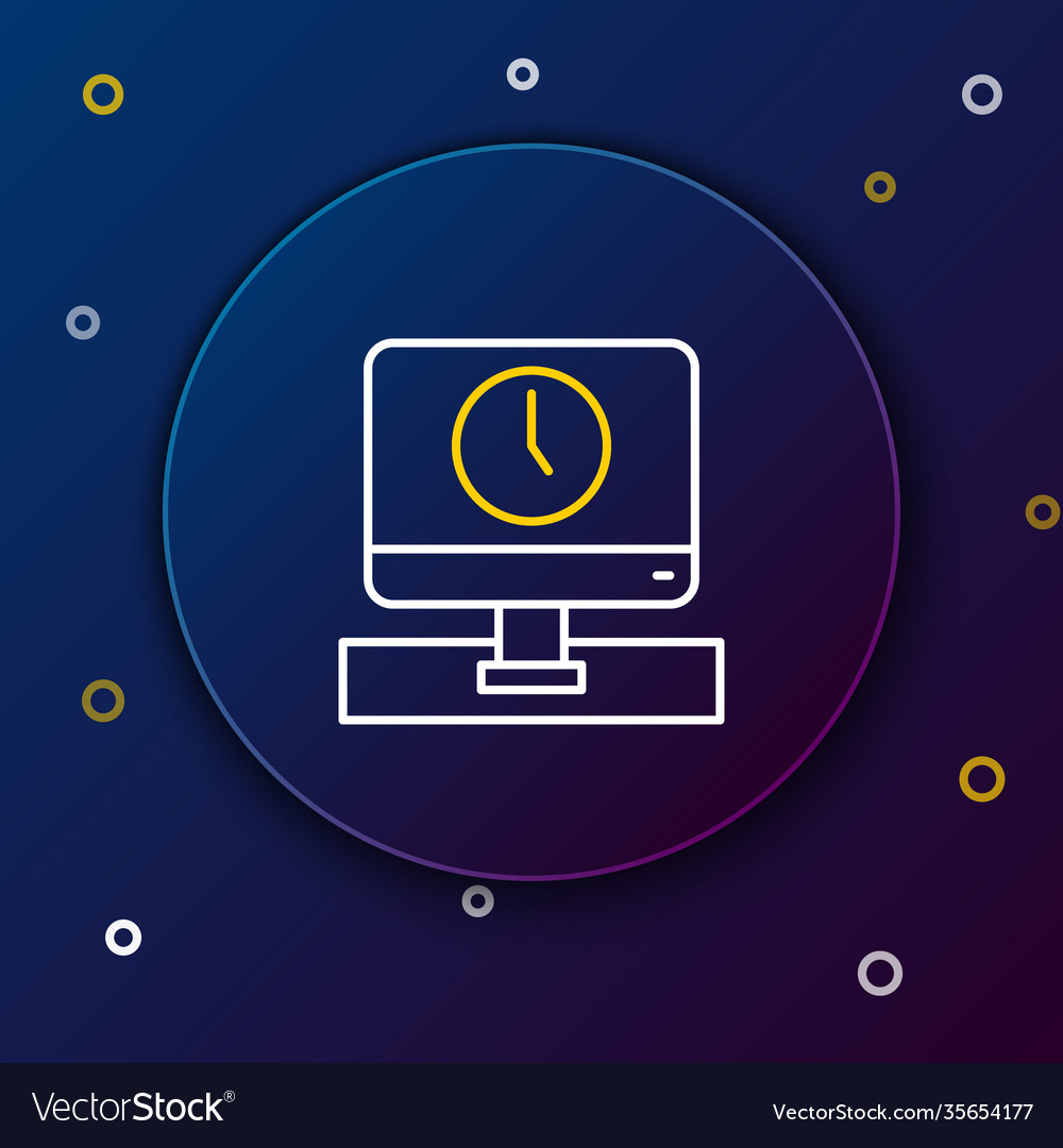 Line computer monitor time icon isolated on blue