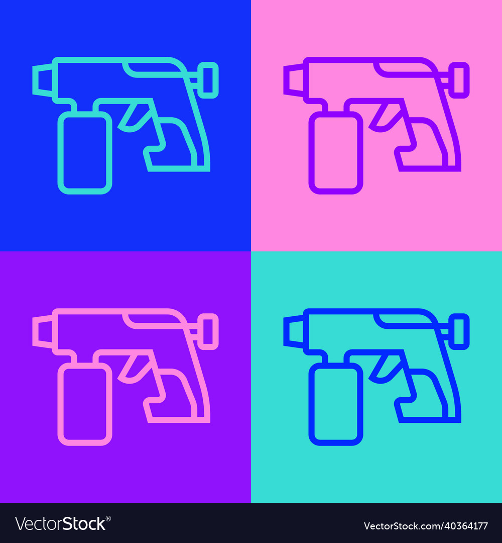 Pop art line paint spray gun icon isolated