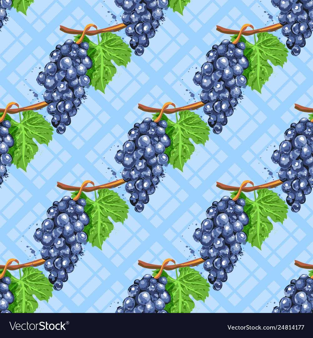 Watercolor grapes diagonal seamless pattern