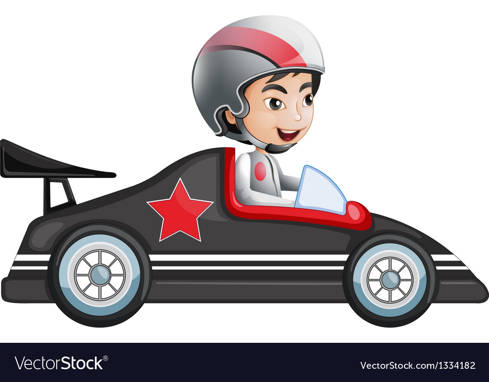 A young boy riding in his racing car Royalty Free Vector