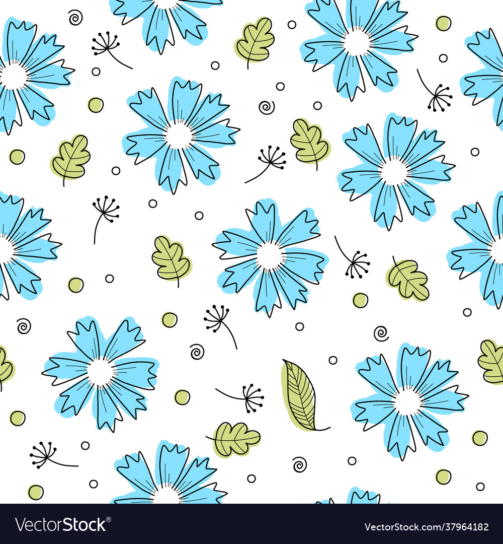 Elegant blue flowers with branches seamless