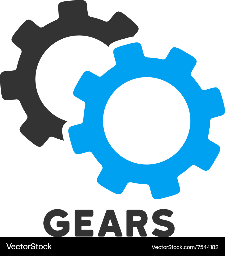 Gears Flat Icon with Caption Royalty Free Vector Image