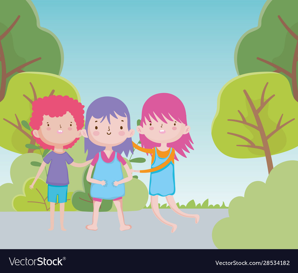 Happy children day group little kids cartoon Vector Image