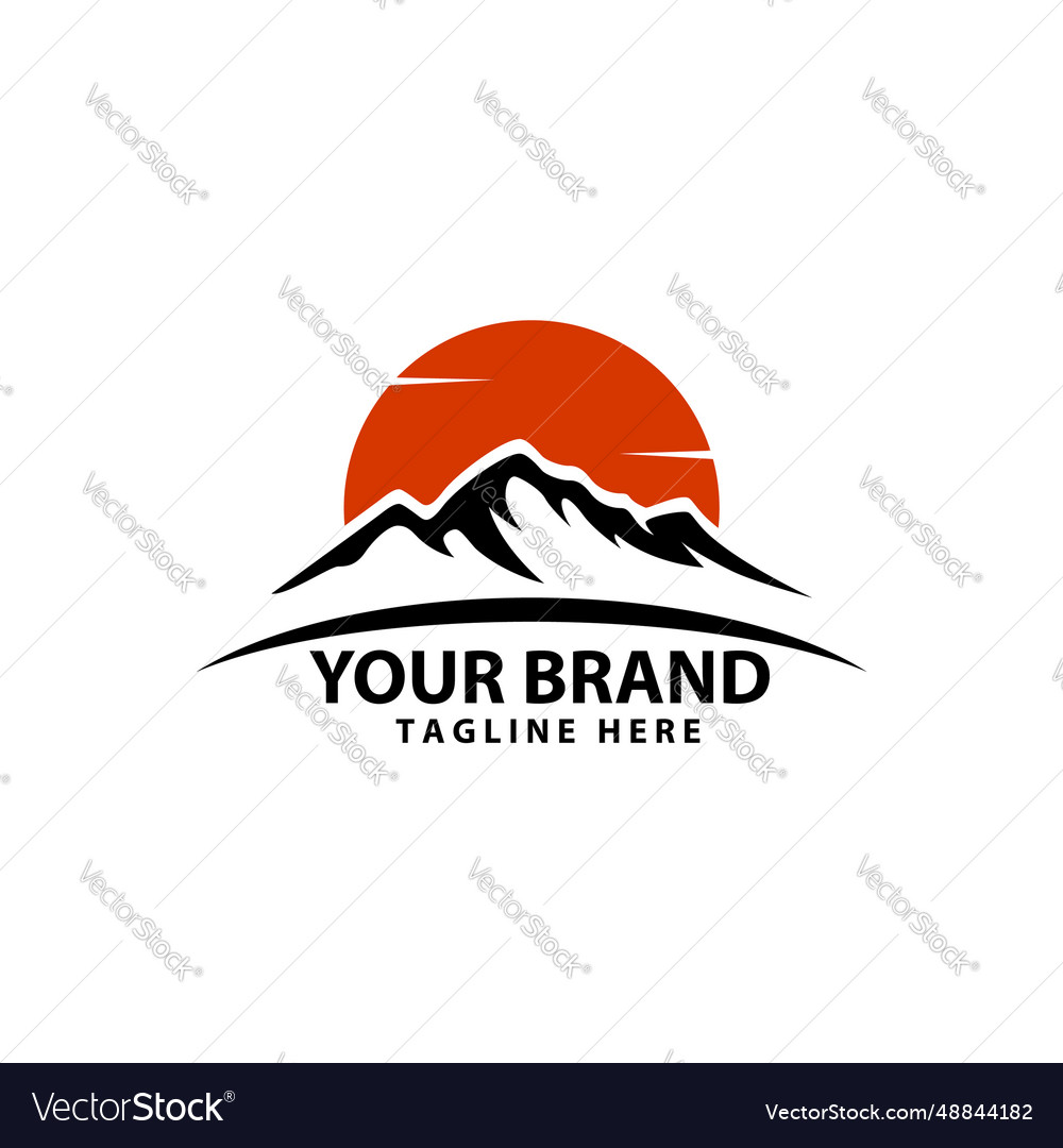 Mountain hill sun logo design Royalty Free Vector Image