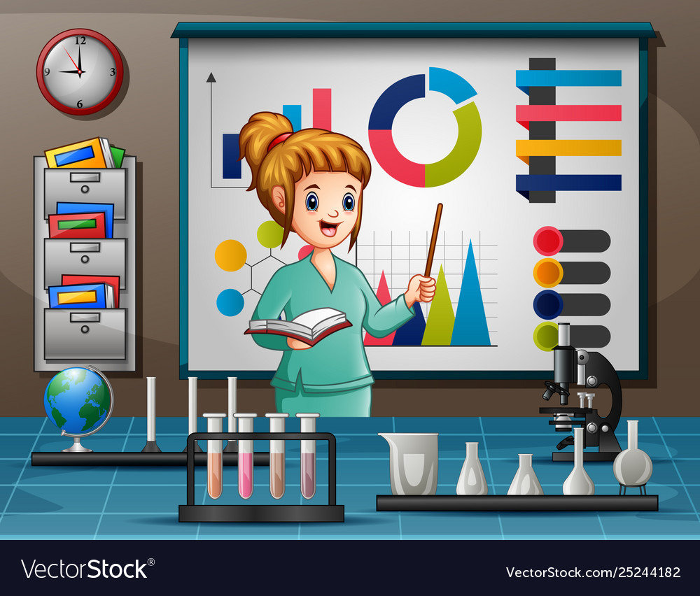 Teacher showing diagram pointing at board in a lab