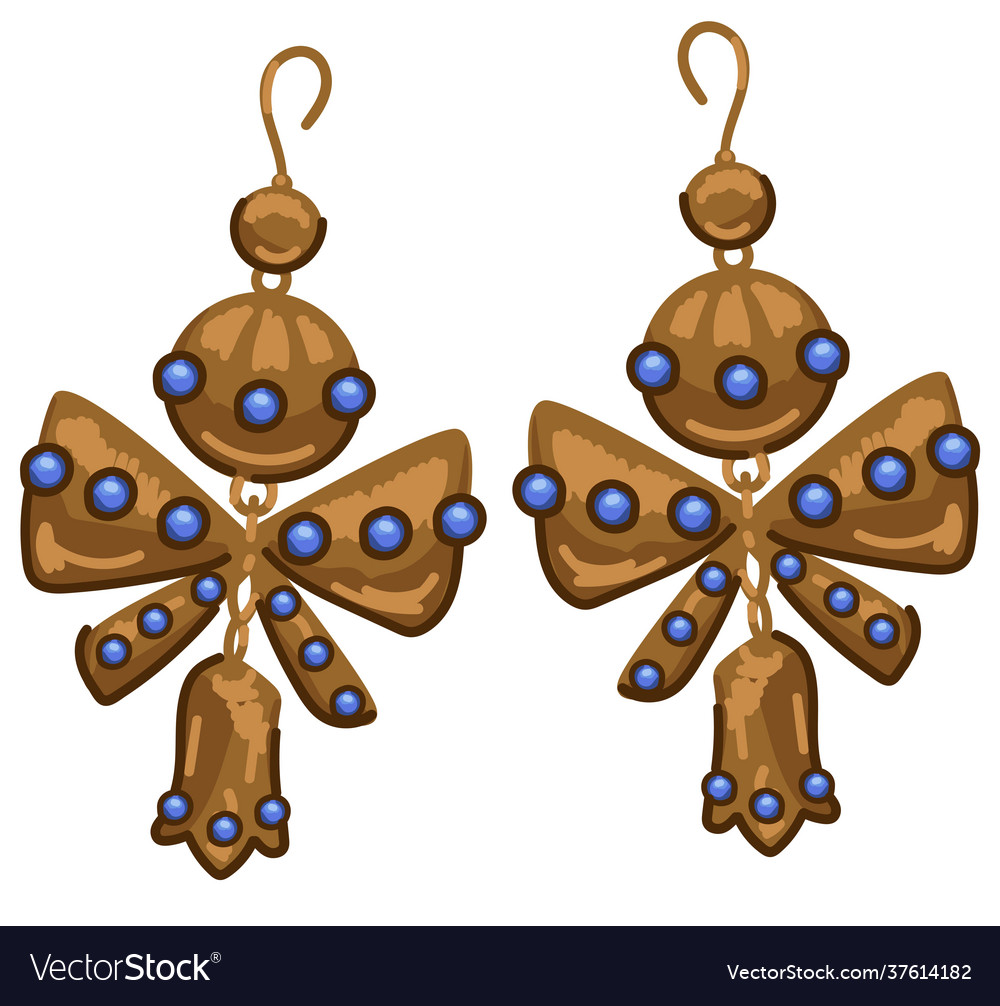 Vintage gold earrings with gemstones beads Vector Image