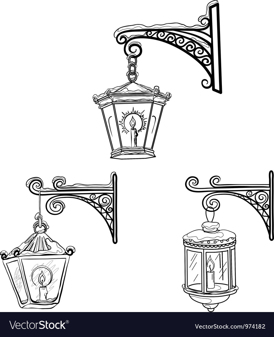 Vintage street lanterns contours