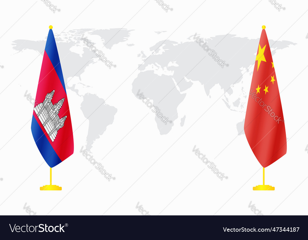 China and cambodia flags for official meeting