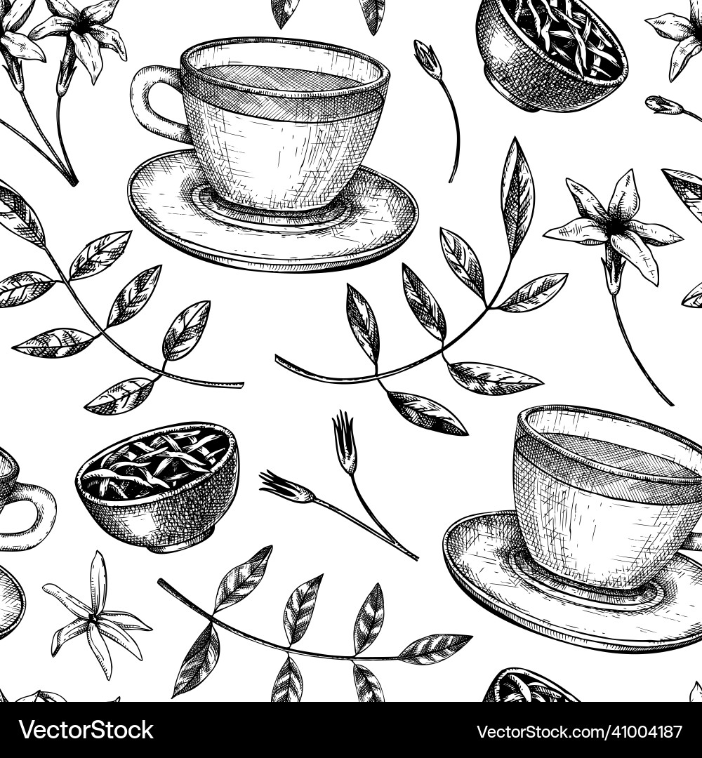 Jasmine tea seamless pattern background Royalty Free Vector