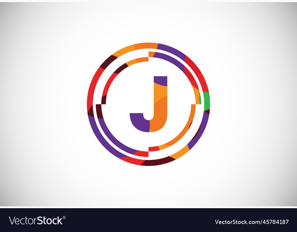 Letters j with circle frames low poly art style