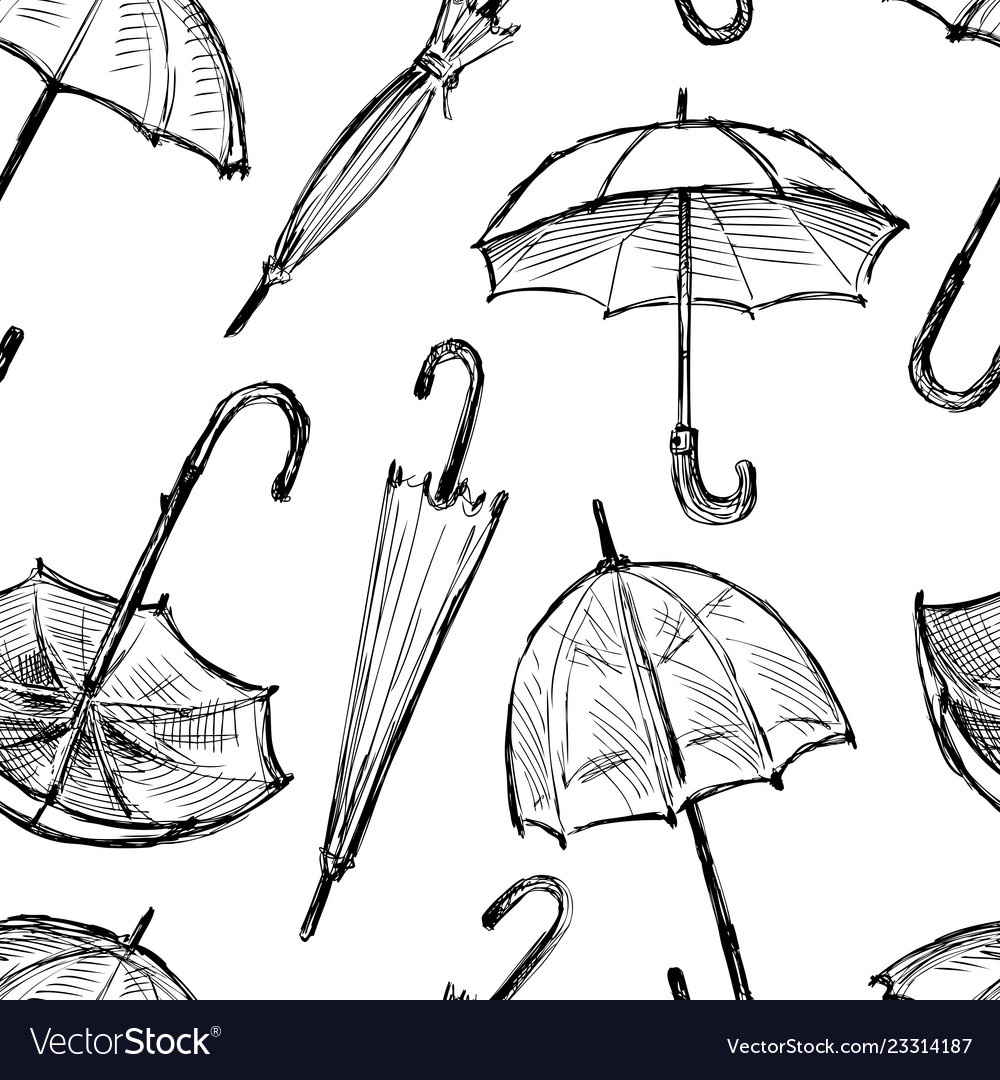 Seamless background of the umbrellas sketches