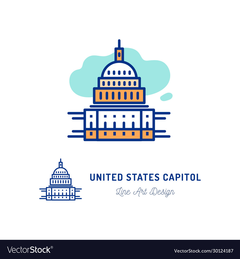 United states capitol icon thin line art colorful Vector Image