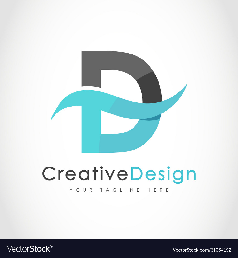 Creative d letter blue wave logo design