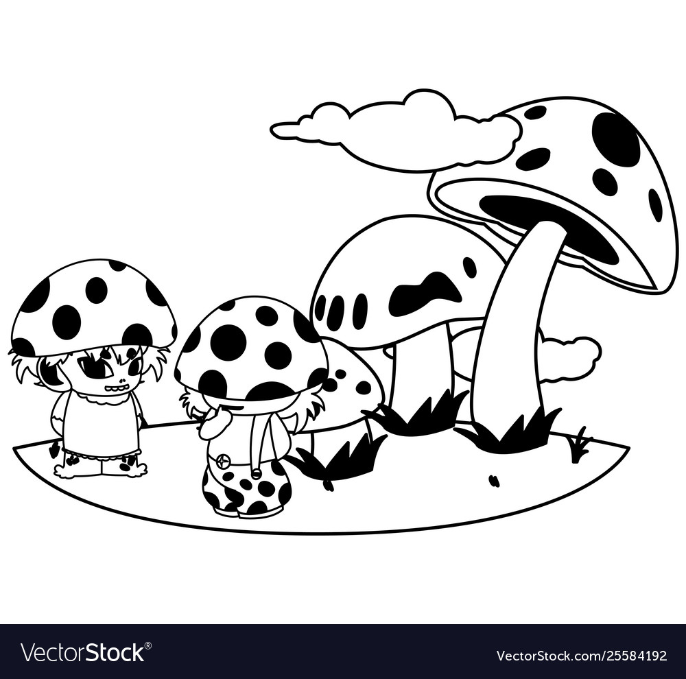Fungus Elfs In Garden Magic Characters Royalty Free Vector