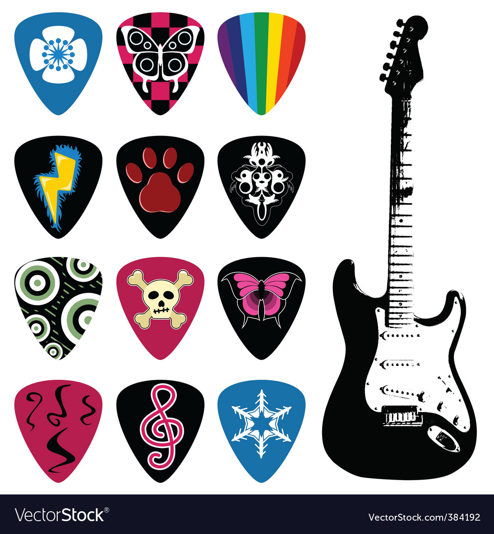 Guitar and pick set Royalty Free Vector Image - VectorStock