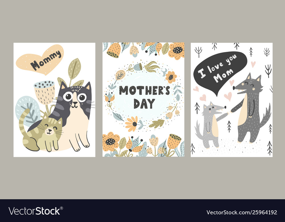 I love mom cards set with cute animals