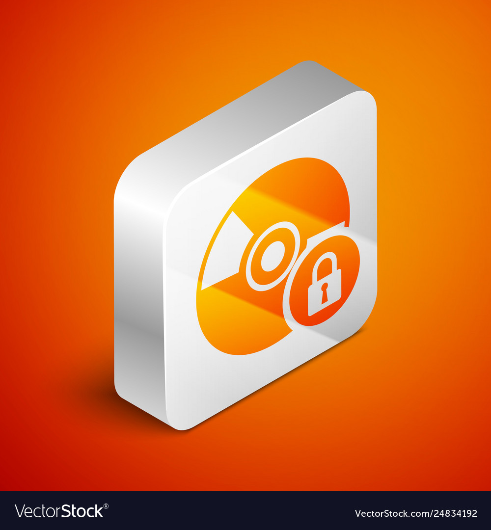 Isometric cd or dvd disk with closed padlock icon